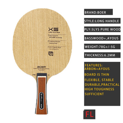 BOER X3 X5 X6 asztalitenisz ütőpenge rövid hosszú nyél, ITTF által jóváhagyott pingpong lapát edzési versenyhez szabadtéri sportokhoz