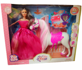 Кукла Ahelos, С кон, Пластмасови, Розова рокля, 27 См
