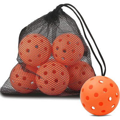 6 опаковки Pickleball Balls 40 дупки Pickleballs за спорт на открито Комплект топки Pickleball Издръжлива мрежеста чанта за комплект за крикет