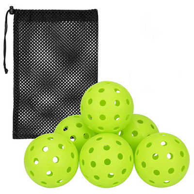 6 опаковки Pickleball Balls 40 дупки Pickleballs за спорт на открито Комплект топки Pickleball Издръжлива мрежеста чанта за комплект за крикет