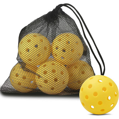 6 опаковки Pickleball Balls 40 дупки Pickleballs за спорт на открито Комплект топки Pickleball Издръжлива мрежеста чанта за комплект за крикет