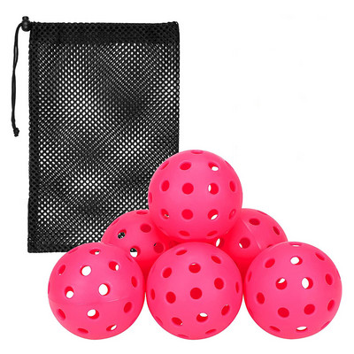 6 опаковки Pickleball Balls 40 дупки Pickleballs за спорт на открито Комплект топки Pickleball Издръжлива мрежеста чанта за комплект за крикет