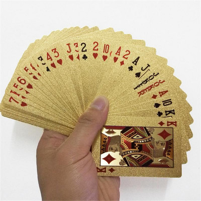 24-каратово злато карти за игра Пластмасови тесте за игра на покер Фолио Опаковка за покери Магически карти Водоустойчива колекция подаръци от карти Хазартна настолна игра