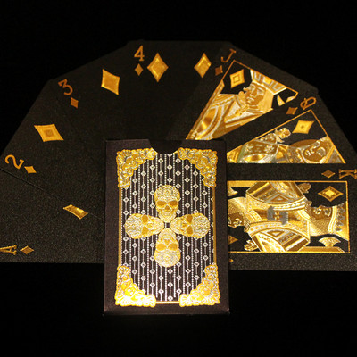 Skull Black Gold Poker 24K Arany Játékkártya Vízálló Smooth Entertainment Társasjáték Arany Fóliás Póker ivóparti Játék Ajándék