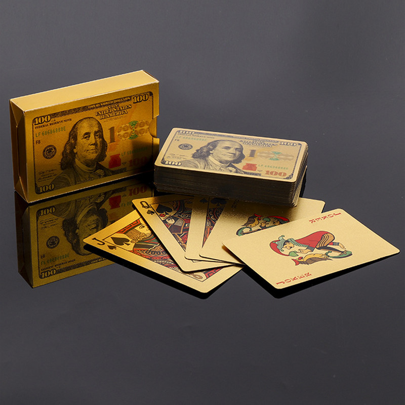 Új színes arany póker valuta minta arany játékkártyák vízálló PET/PVC műanyag pókerdollár EUR JPY GBP