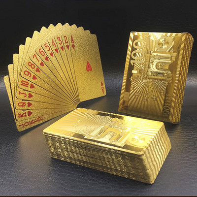 Uus kuldvaluuta muster Kuldsed mängukaardid veekindlad PET/PVC plastist pokkeridollarid EUR JPY GBP