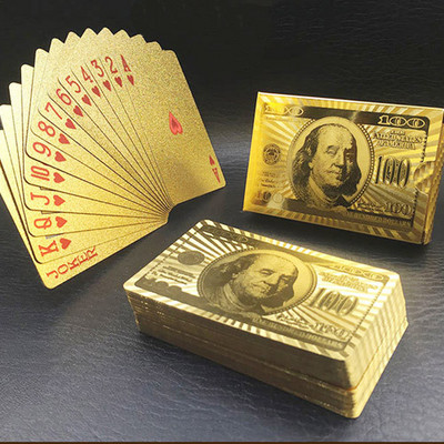 Uus kuldvaluuta muster Kuldsed mängukaardid veekindlad PET/PVC plastist pokkeridollarid EUR JPY GBP