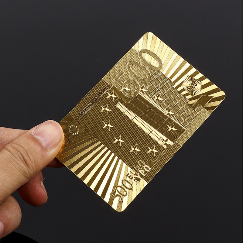 Uus kuldvaluuta muster Kuldsed mängukaardid veekindlad PET/PVC plastist pokkeridollarid EUR JPY GBP