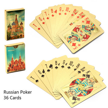 36 κάρτες/Deck Russia Σετ πόκερ 24K Golden Foil Κάρτες παιχνιδιού Πλαστικό PVC Αδιάβροχο Ανθεκτικό Standard карты игральные