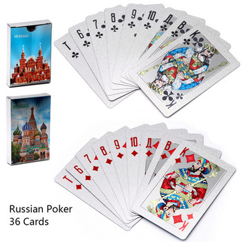 36 κάρτες/Deck Russia Σετ πόκερ 24K Golden Foil Κάρτες παιχνιδιού Πλαστικό PVC Αδιάβροχο Ανθεκτικό Standard карты игральные