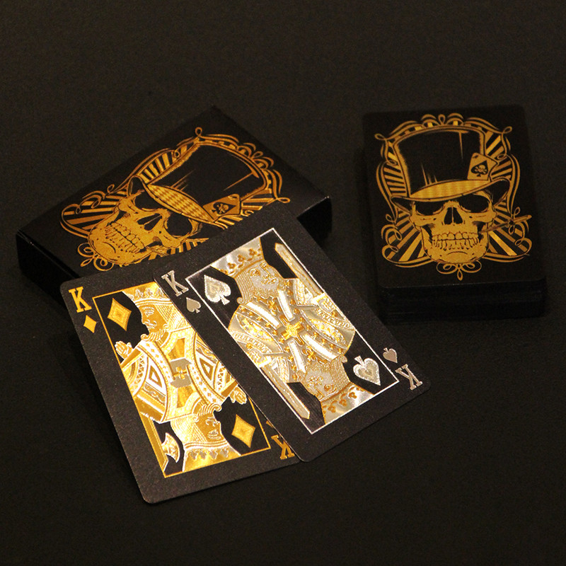 Skull Black Gold Poker 24K kullaga mängukaart veekindel sujuv meelelahutus lauamäng Gold Foil Poker joogipeomängu kingitus