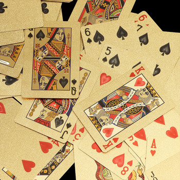 1 комплект 24-каратово злато Карти за игра Фолио Покер Пакет Магически карти Карти Джокер Водоустойчива колекция подарък от карти Хазартна настолна игра Покер