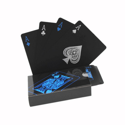 Качествени пластмасови PVC покер водоустойчиви черни карти за игра Творчески подарък Издръжлив покер