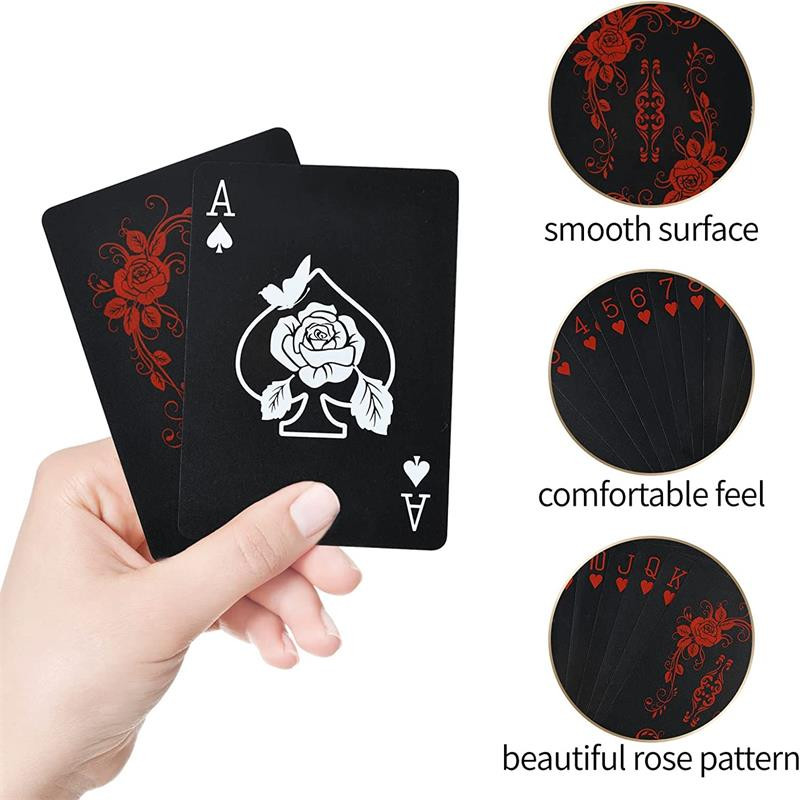 Vízálló PVC matt átlátszatlan játékkártyák műanyag társasjáték Texas Black Rose póker kártyák Tarot játékkártya varázslatos ajándék