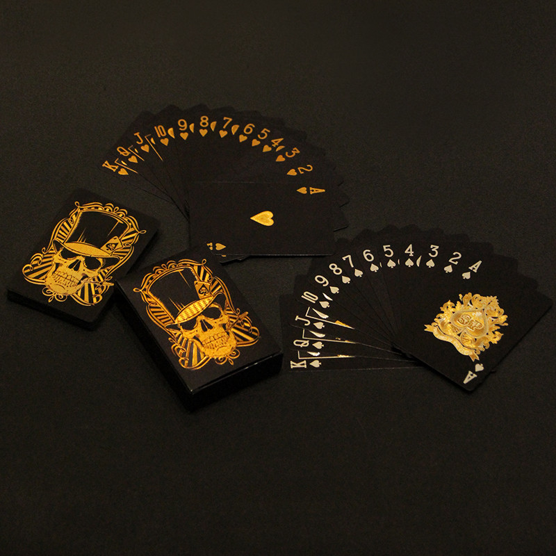 Skull Black Gold Poker 24K Arany Játékkártya Vízálló Smooth Entertainment Társasjáték Arany Fóliás Póker ivóparti Játék Ajándék