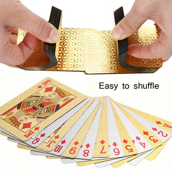24-каратово злато Карти за игра Водоустойчиви USD EUR Модел Сребърно фолио Покер маса Игра на открито Развлечение Пластмасови магически карти 55 БР.