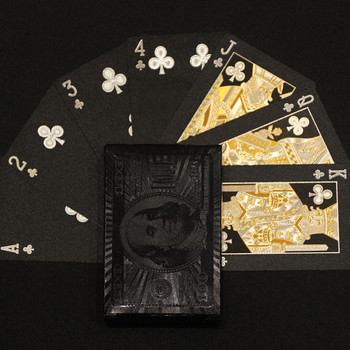 24-каратово злато карта за игра Покер Висококачествено златно фолио Гладка карта за игра Водоустойчива щатски долари Texas Magic Tricks Настолна игра