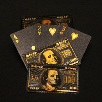 24-каратово злато карта за игра Покер Висококачествено златно фолио Гладка карта за игра Водоустойчива щатски долари Texas Magic Tricks Настолна игра