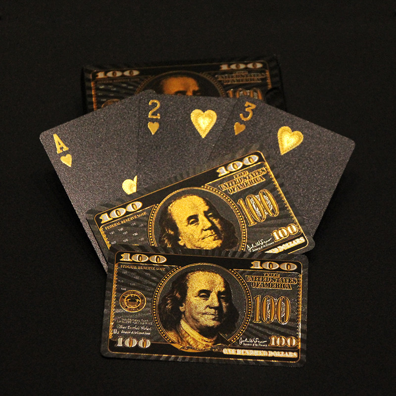 Carte de joc din aur de 24K Poker Folie de aur de înaltă calitate Carte de joc netedă rezistentă la apă Dolari SUA Trucuri de magie din Texas Joc de masă