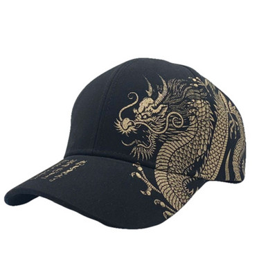 Tennis Hat Unisex Baseball Cap Black Adjustable Chinese Style Cap Dragon Print Snapback Bone Hip Hop Hat Retro Adjustable