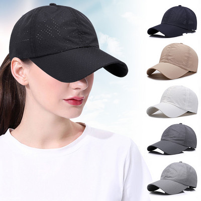 Men Women Mesh Sports Baseball Cap Quick-dry Breatheable Snapback Tennis Hat Outdoor Hiking Running Summer Sun Hat Black/White