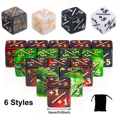 10Pcs 16mm 6 Side Dice Counters +1/-1 Dice Kids Toy Counting Dice For MTG, Magic The Gathering, Card Gaming,Token & Loyalty Dice