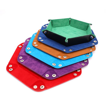 Πτυσσόμενο κουτί δίσκου ζαριών PU Δερμάτινο πτυσσόμενο εξάγωνο κλειδί Αποθήκευση κέρματος Τετράγωνος δίσκος Παιχνίδι Dice Επιτραπέζια παιχνίδια