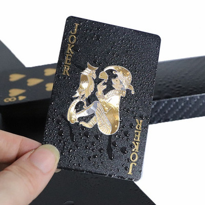 Подарък PVC 100% пластмасови луксозни карти за игра на карти с цветен печат Настолна игра Черен покер