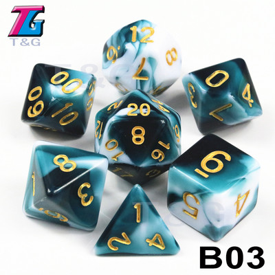 Daudzskaldņu kauliņu TRPG DNDGame spēles 7gab/komplekts D4 D6 D8 D10 D12 D20 vairākas malas galda spēlei