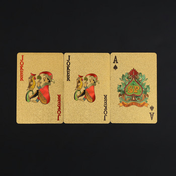 24K златни карти за покер Луксозно златно фолио Карти за игра на покер долар EUR Комплект пластмасова магическа карта Водоустойчиви карти Magic