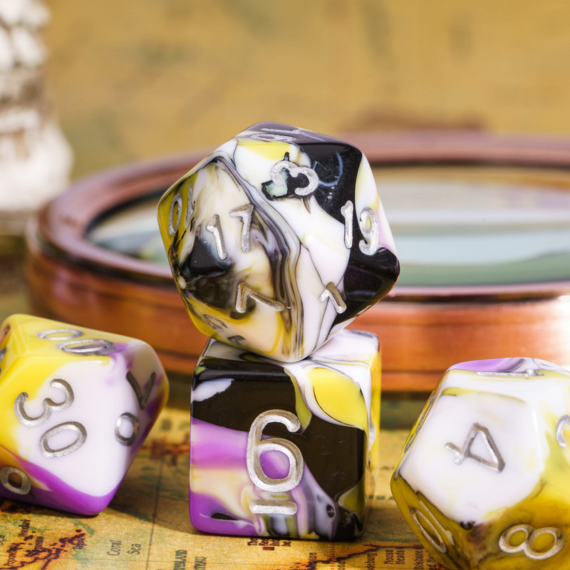 Poludie 7Pcs/Σετ DND Πολύχρωμα Ζάρια D4 D6 D8 D10 D% D12 D20 Πολυεδρικά ζάρια για Warhammer Επιτραπέζιο παιχνίδι ρόλων D&D MTG
