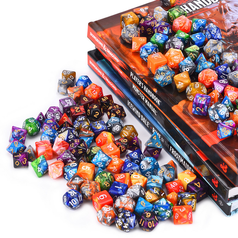 7-kockás, kétszínű poliéderes kocka D20 D12 D10 D% D8 D6 D4 komplett készlet TRPG DND kockajátékokhoz