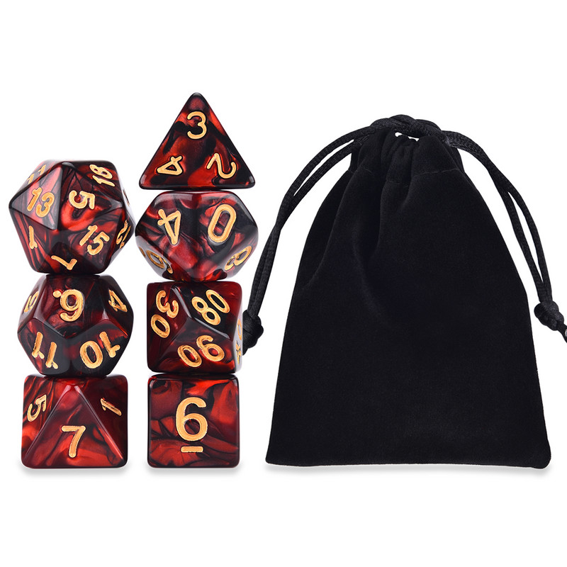 7-kockás, kétszínű poliéderes kocka D20 D12 D10 D% D8 D6 D4 komplett készlet TRPG DND kockajátékokhoz