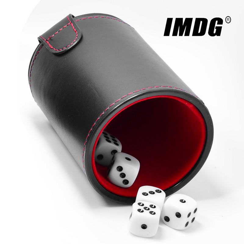 Διπλή στρώση Dice Cups Νέο Μαύρο PU Δερμάτινο Κόκκινο Φανελένιο Dice Cup Bar Προμήθειες παιχνιδιού με 6 τεμ Ζάρια