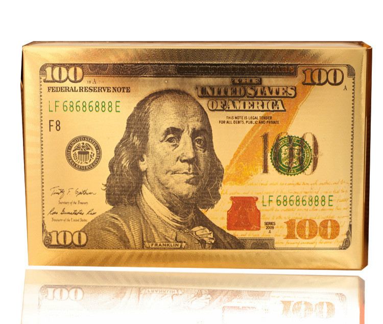 Zelta spēļu kārtis Zelta folijas pokera komplekts Euro Dollar Grid Zelta plastmasas folijas pokera izturīgas ūdensizturīgas kārtis