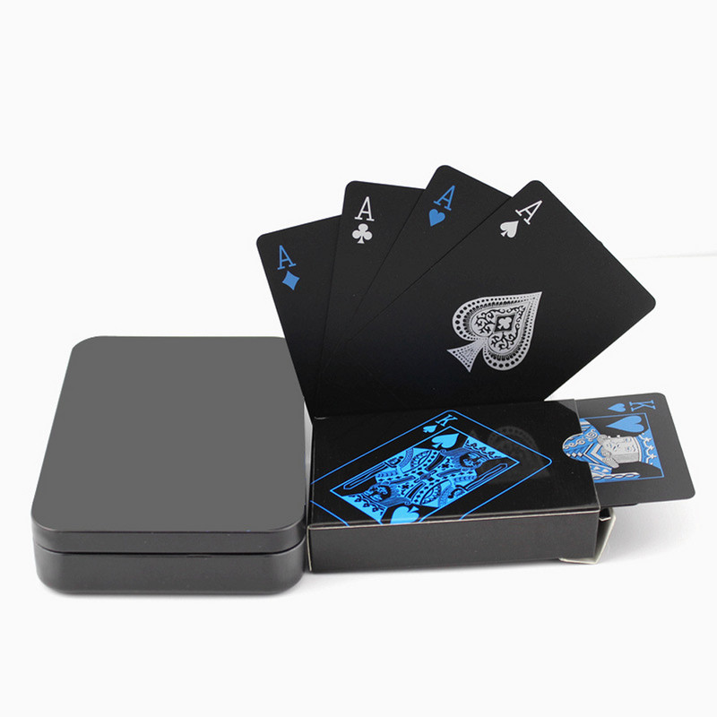 Izturīgas ūdensnecaurlaidīgas spēļu kārtis Plastmasas kāršu kolekcija Black Poker Cards Creative Gift Party Standarta spēļu kārtis Pokers