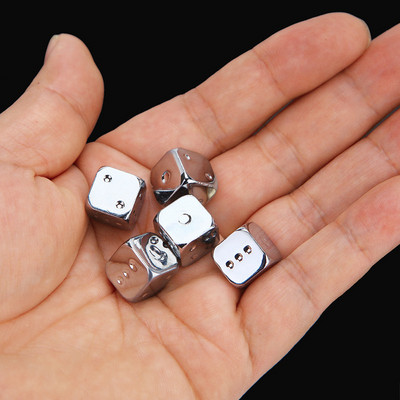 5 bucăți/set de zaruri amuzante din metal auriu/argintiu Standard cu șase fețe Accesorii pentru jocuri de masă 13mm