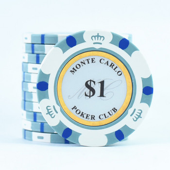 Κέρματα Μόντε Δολάριο Κάρλο 10 τμχ Golden Clay Poker Chips Κέρματα Καζίνο 14 γραμμαρίων Clay Coin Chips Πόκερ Διασκέδαση