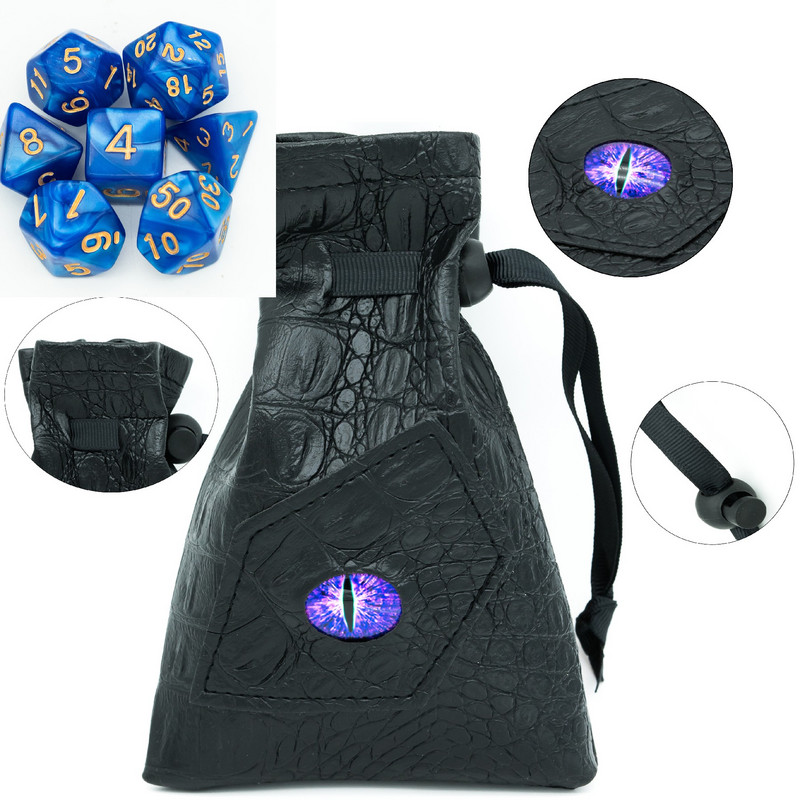 Poludie täringukomplekt + nahast kott D4~D20 hoiukott Mitmetahuline täring Dungeons and Dragons WarHammer RPG lauamängu D&D MTG jaoks