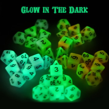 Glow in the Dark Polyhedral 7-Die Two Tone Dice Set D4 D6 D8 D10 D% D12 D20 за настолни игри RPG DND