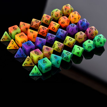 Glow in the Dark Polyhedral 7-Die Two Tone Dice Set D4 D6 D8 D10 D% D12 D20 за настолни игри RPG DND