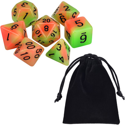 Set de zaruri poliedrice 7-Die, în două tonuri, strălucire în întuneric D4 D6 D8 D10 D% D12 D20 pentru jocuri de masă RPG DND