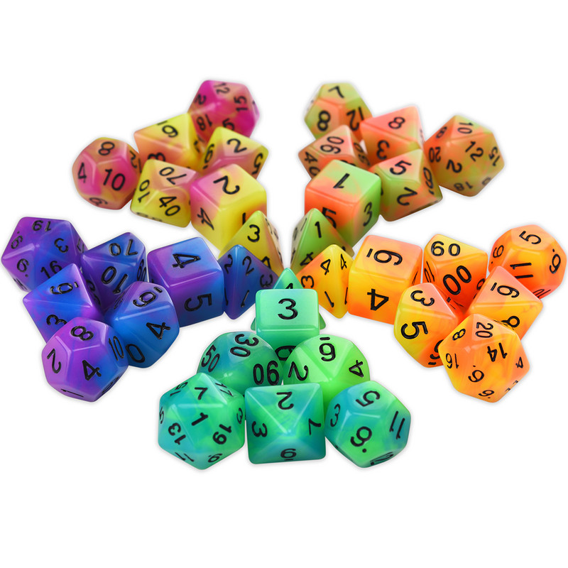 Set de zaruri poliedrice 7-Die, în două tonuri, strălucire în întuneric D4 D6 D8 D10 D% D12 D20 pentru jocuri de masă RPG DND