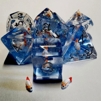 7x Polyhedral Dices Set Вградени Fish Swimming Lightwheigt Многостранни ролеви зарове за детски играчки Ролева настолна игра
