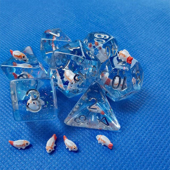 7x Polyhedral Dices Set Вградени Fish Swimming Lightwheigt Многостранни ролеви зарове за детски играчки Ролева настолна игра