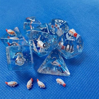 7x Polyhedral Dices Set Вградени Fish Swimming Lightwheigt Многостранни ролеви зарове за детски играчки Ролева настолна игра