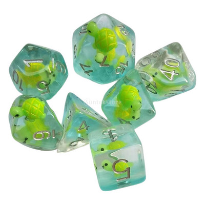 7x mitmetahulised täringud, sisseehitatud kalad ujuvad kerged mitmepoolsed RPG täringud lastele mänguasjadele Rollimängulaua lauamäng