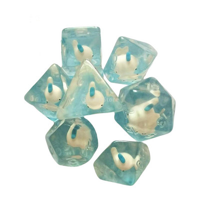 7x mitmetahulised täringud, sisseehitatud kalad ujuvad kerged mitmepoolsed RPG täringud lastele mänguasjadele Rollimängulaua lauamäng