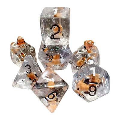 7x mitmetahulised täringud, sisseehitatud kalad ujuvad kerged mitmepoolsed RPG täringud lastele mänguasjadele Rollimängulaua lauamäng