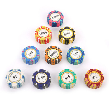Комплект керамични чипове за покер Глинени монети за казино 40 мм монети Чипове за покер Развлечение Долари Монети 5 бр./пакет